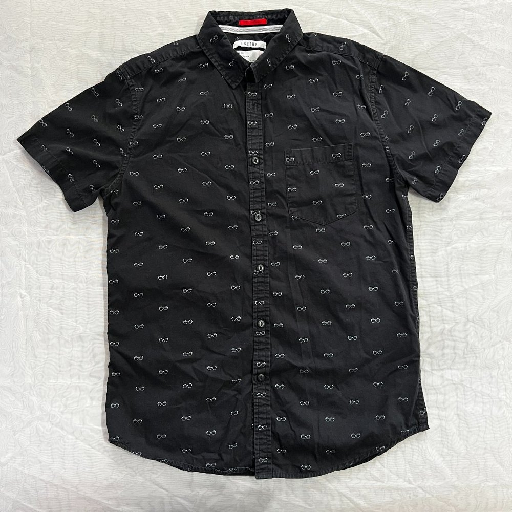 Cactus Slim Fit Short Sleeve Shirt Black with Eyeglass pattern Size Small